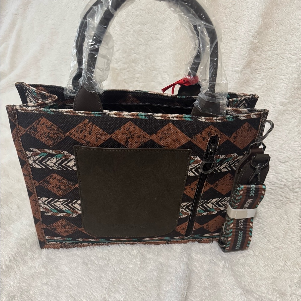 Montana West Geometric Brown and Black Tote - Picture 6 of 7